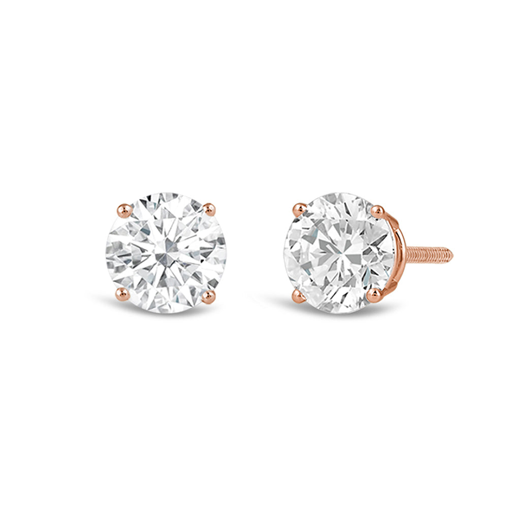 Premium Round Diamond Four Prong Studs (E/F VS+) with 14KT Rose Gold / Lab / 2 Cut Diamond in 14KT Rose Gold / Lab / 2 view 1
