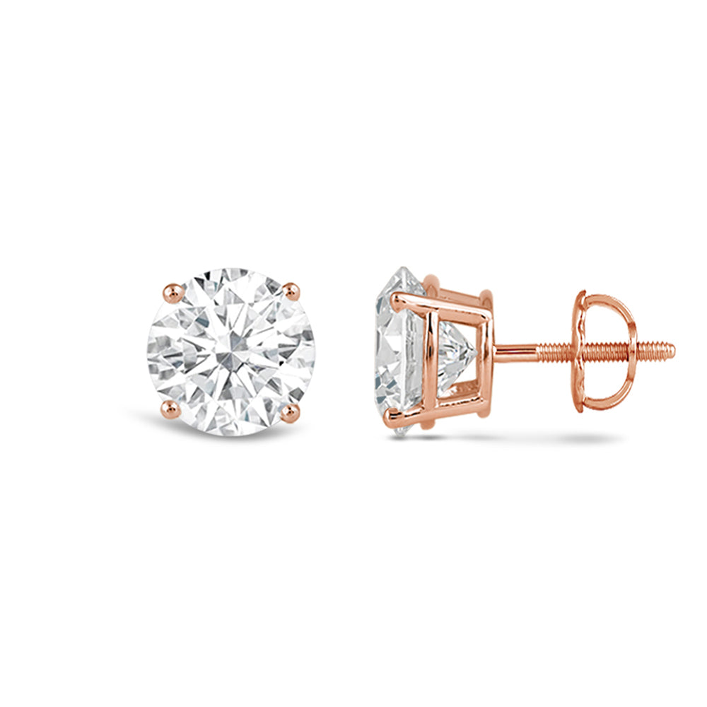 Classic Round Diamond Four Prong Stud Earrings (F/G VS+) with 14KT Rose Gold / Lab / 2 Cut Diamond in 14KT Rose Gold / Lab / 2 view 4

