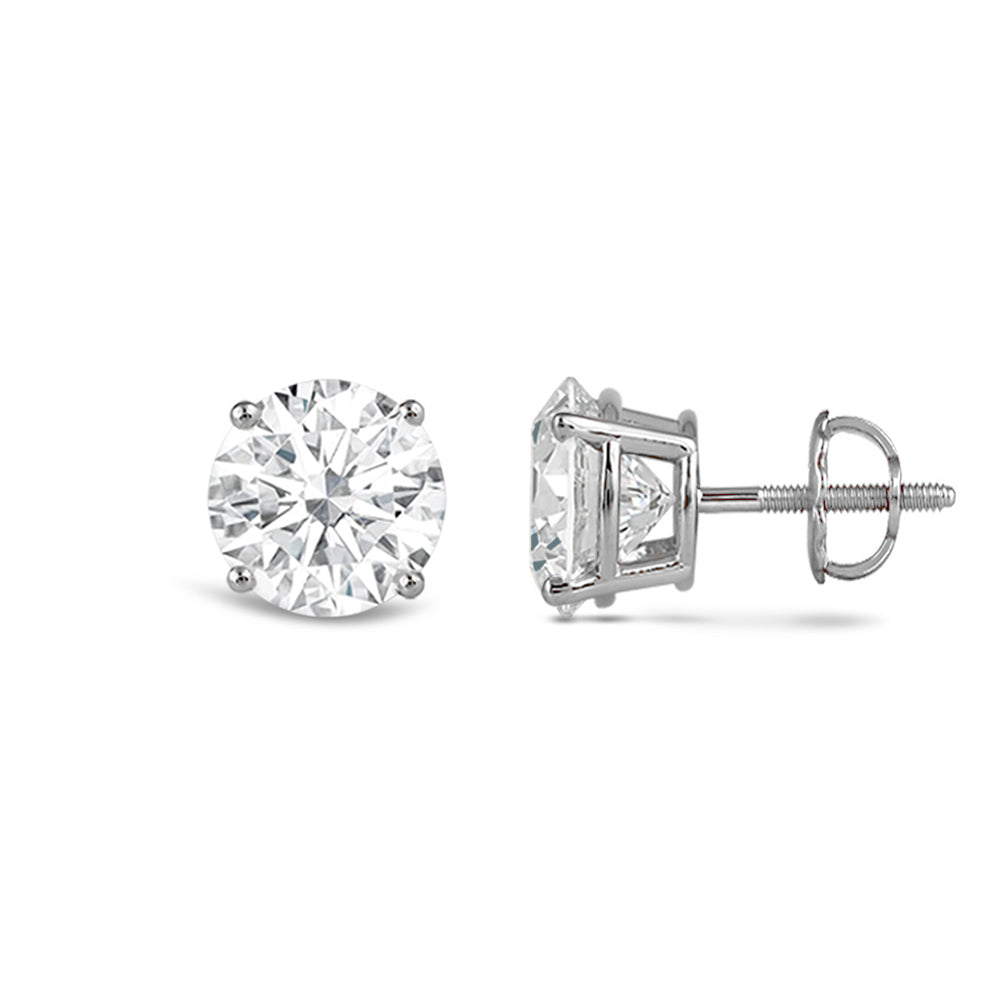 Classic Round Diamond Four Prong Stud Earrings (F/G VS+) with Platinum / Lab / 2 Cut Diamond in 14KT Platinum / Lab / 2 view 4
