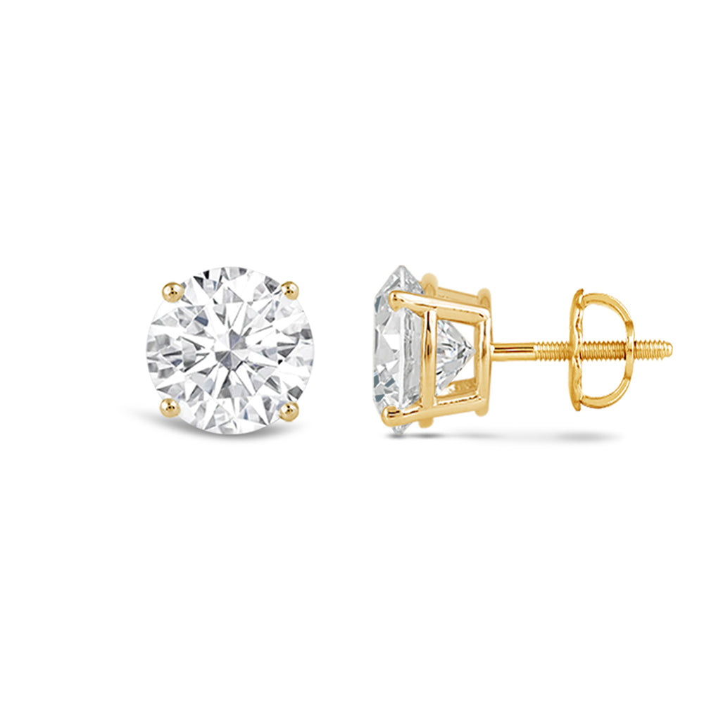 Classic Round Diamond Four Prong Stud Earrings (F/G VS+) with 14KT Yellow Gold / Lab / 2 Cut Diamond in 14KT Yellow Gold / Lab / 2 view 4
