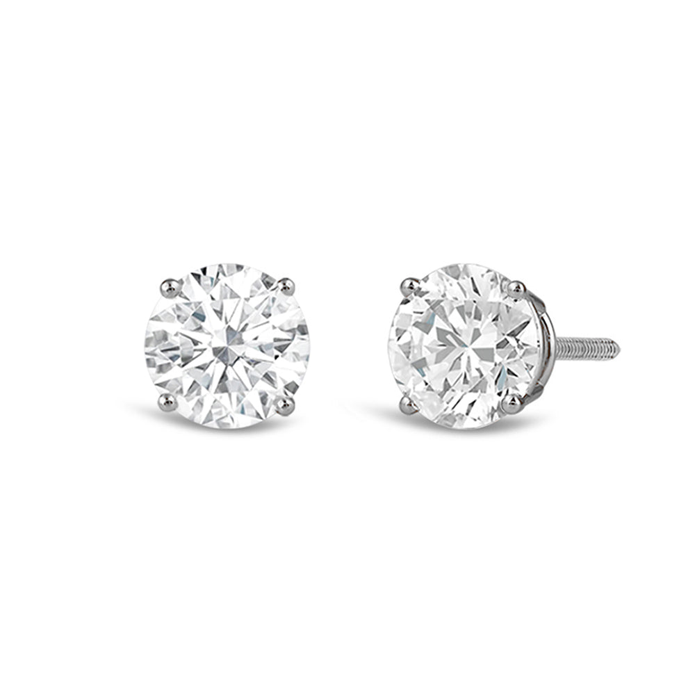 Classic Round Diamond Four Prong Stud Earrings (F/G VS+) with Platinum / Lab / 2 Cut Diamond in 14KT Platinum / Lab / 2 view 1
