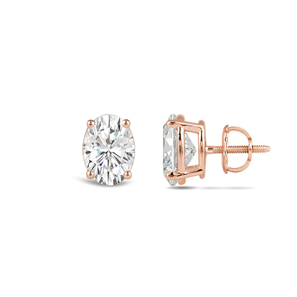 Classic Oval Diamond Stud Earrings (F/G VS+) with 14KT Rose Gold / Lab / 1 Cut Diamond in 14KT Rose Gold / Lab / 1 view 4
