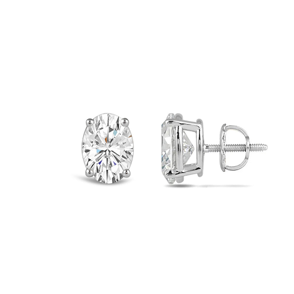 Classic Oval Diamond Stud Earrings (F/G VS+) with 14KT White Gold / Lab / 1 Cut Diamond in 14KT White Gold / Lab / 1 view 4
