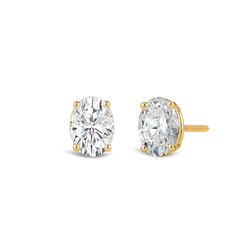 Classic Oval Diamond Stud Earrings (F/G VS+) with 14KT Yellow Gold / Lab / 1 Cut Diamond in 14KT Yellow Gold / Lab / 1 view 1
