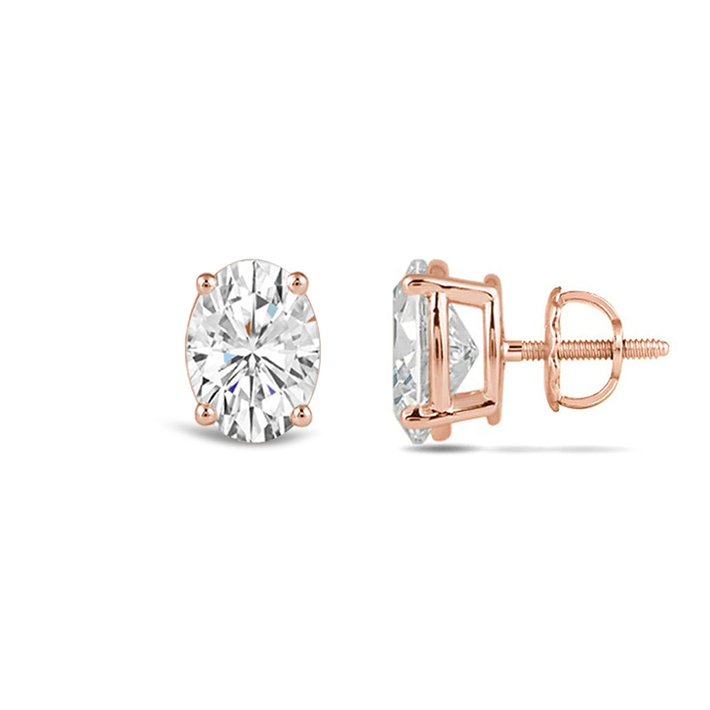 Classic Oval Diamond Stud Earrings (F/G VS+) with 14KT Rose Gold / Lab / 1 1/2 Cut Diamond in 14KT Rose Gold / Lab / 1 1/2 view 4
