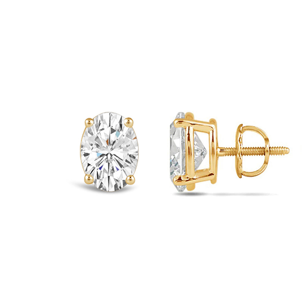 Classic Oval Diamond Stud Earrings (F/G VS+) with 14KT Yellow Gold / Lab / 1 1/2 Cut Diamond in 14KT Yellow Gold / Lab / 1 1/2 view 4
