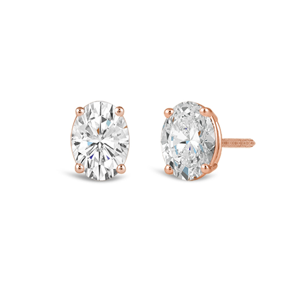 Classic Oval Diamond Stud Earrings (F/G VS+) with 14KT Rose Gold / Lab / 2 Cut Diamond in 14KT Rose Gold / Lab / 2 view 1
