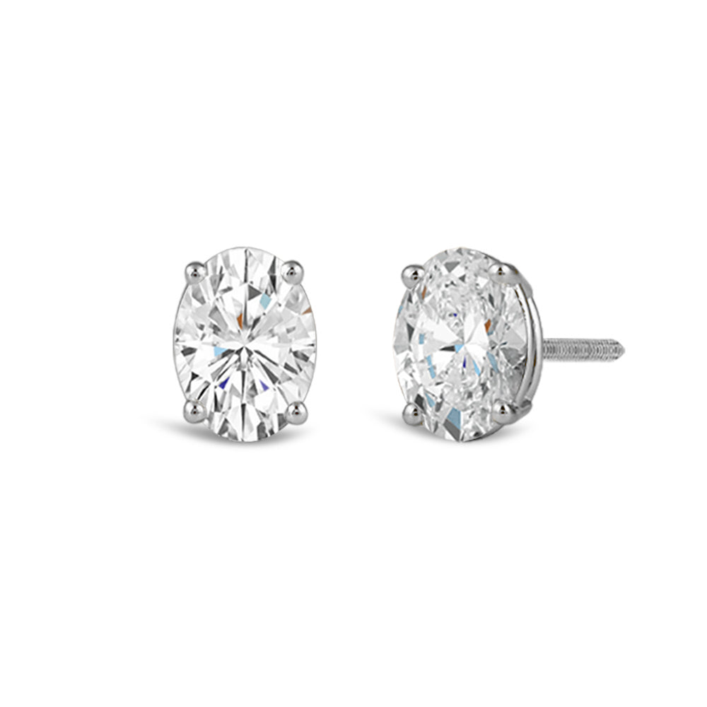 Classic Oval Diamond Stud Earrings with Oval Cut Diamond in 14KT White Gold view 1
