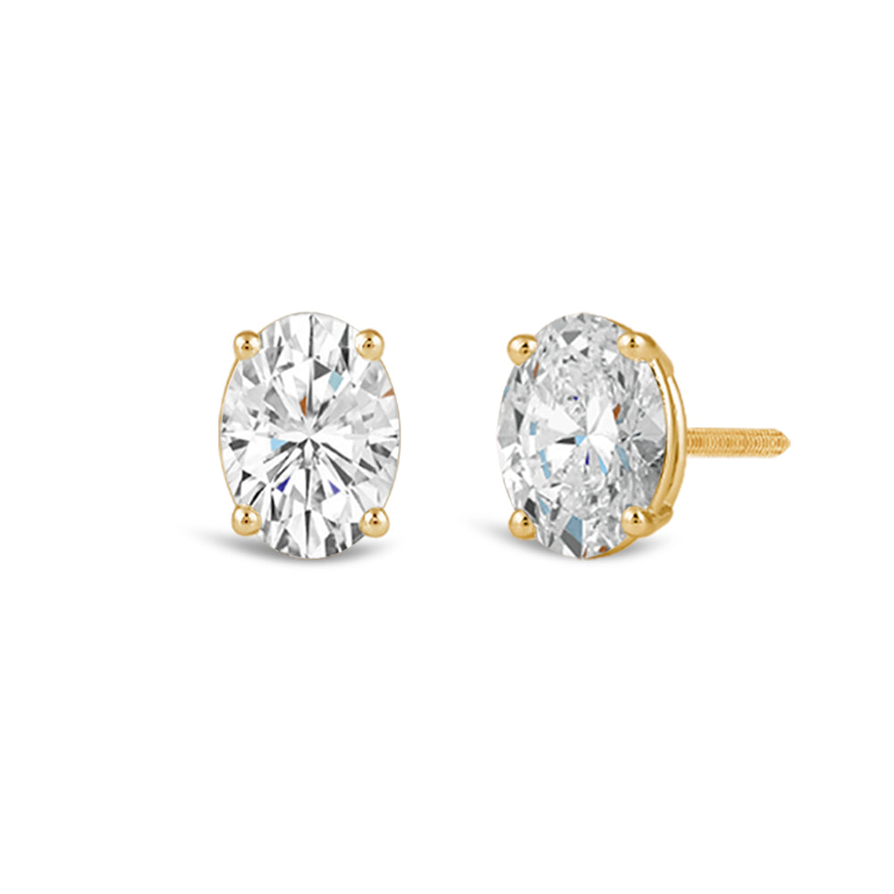 Classic Oval Diamond Stud Earrings with Oval Cut Diamond in 14KT Yellow Gold view 1
