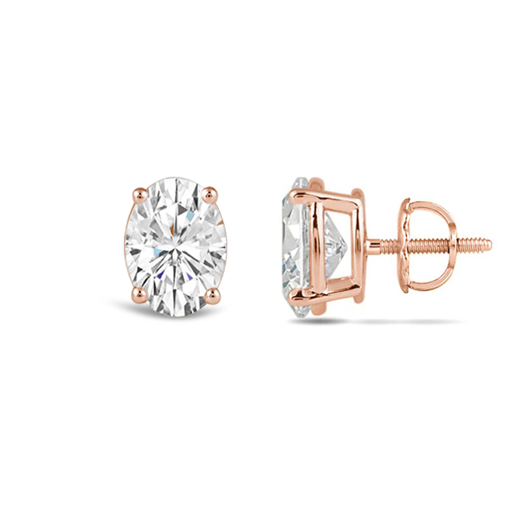 Classic Oval Diamond Stud Earrings (F/G VS+) with 14KT Rose Gold / Lab / 2 Cut Diamond in 14KT Rose Gold / Lab / 2 view 4
