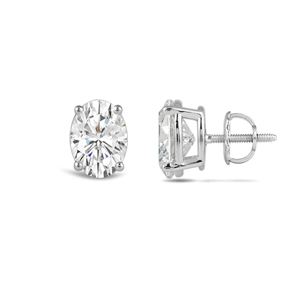 Classic Oval Diamond Stud Earrings with Oval Cut Diamond in 14KT White Gold view 3
