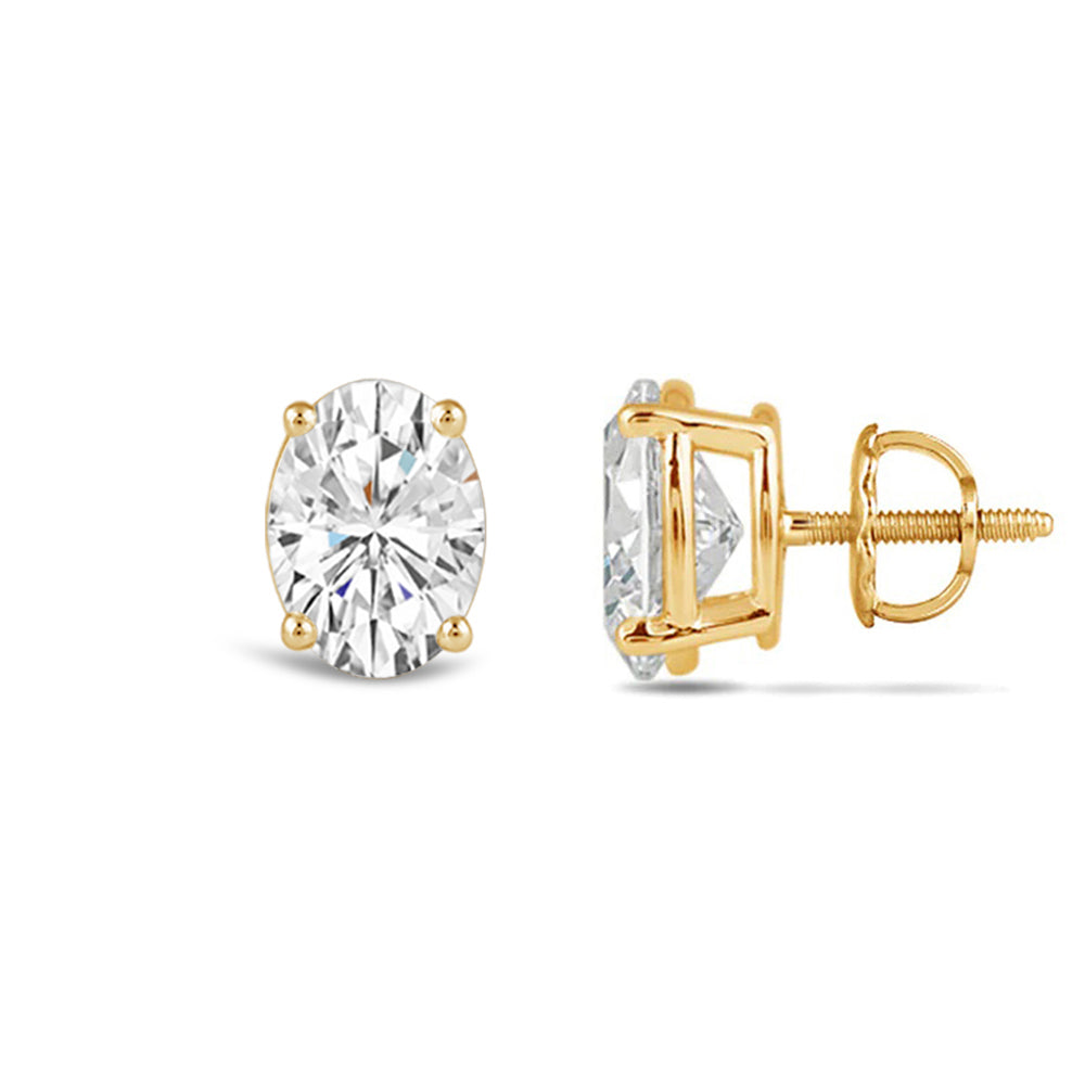 Classic Oval Diamond Stud Earrings with Oval Cut Diamond in 14KT Yellow Gold view 3

