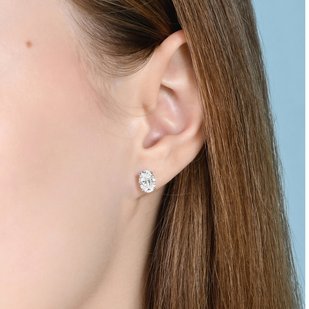 Classic Oval Diamond Stud Earrings with Oval Cut Diamond in 14KT Yellow Gold view 2
