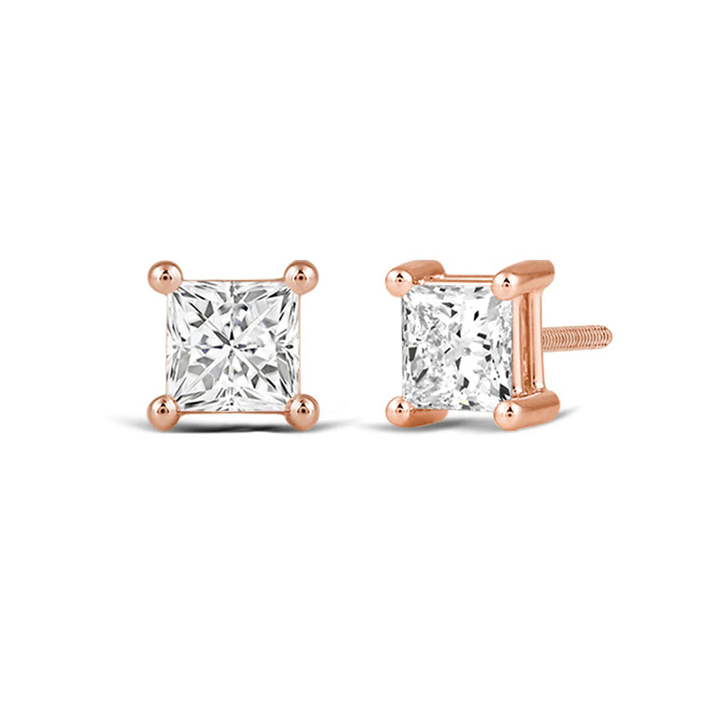 Classic Princess Brilliant Cut Diamond Martini Stud Earrings (F/G VS+) with 14KT Rose Gold / Lab / 1 Cut Diamond in 14KT Rose Gold / Lab / 1 view 1
