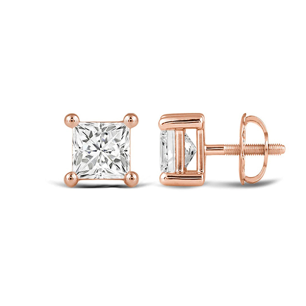 Classic Princess Brilliant Cut Diamond Martini Stud Earrings (F/G VS+) with 14KT Rose Gold / Lab / 1 Cut Diamond in 14KT Rose Gold / Lab / 1 view 4
