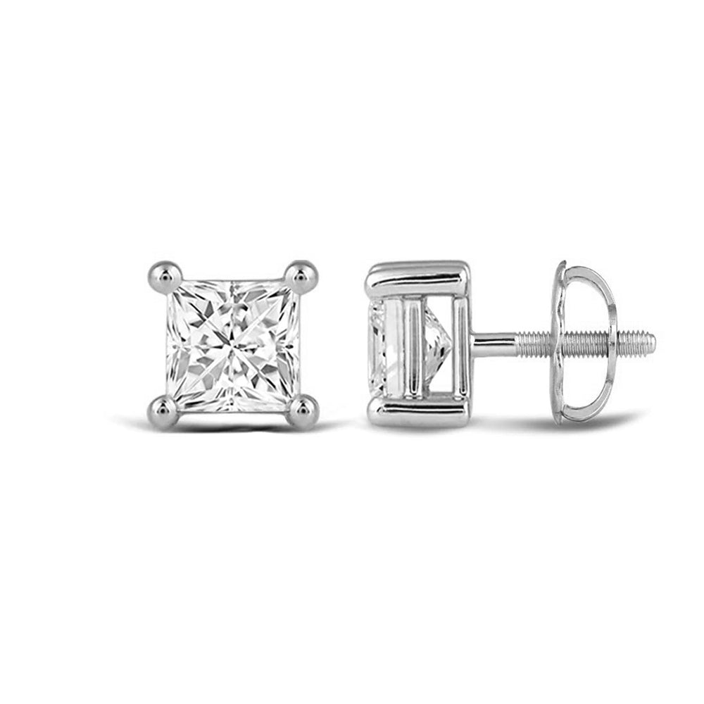Classic Princess Brilliant Cut Diamond Martini Stud Earrings (F/G VS+) with 14KT White Gold / Lab / 1 Cut Diamond in 14KT White Gold / Lab / 1 view 4

