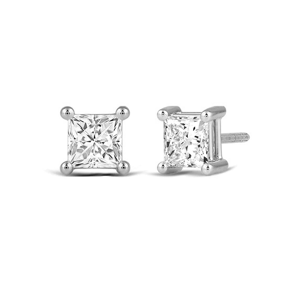 Classic Princess Brilliant Cut Diamond Martini Stud Earrings (F/G VS+) with 14KT White Gold / Lab / 1 Cut Diamond in 14KT White Gold / Lab / 1 view 1
