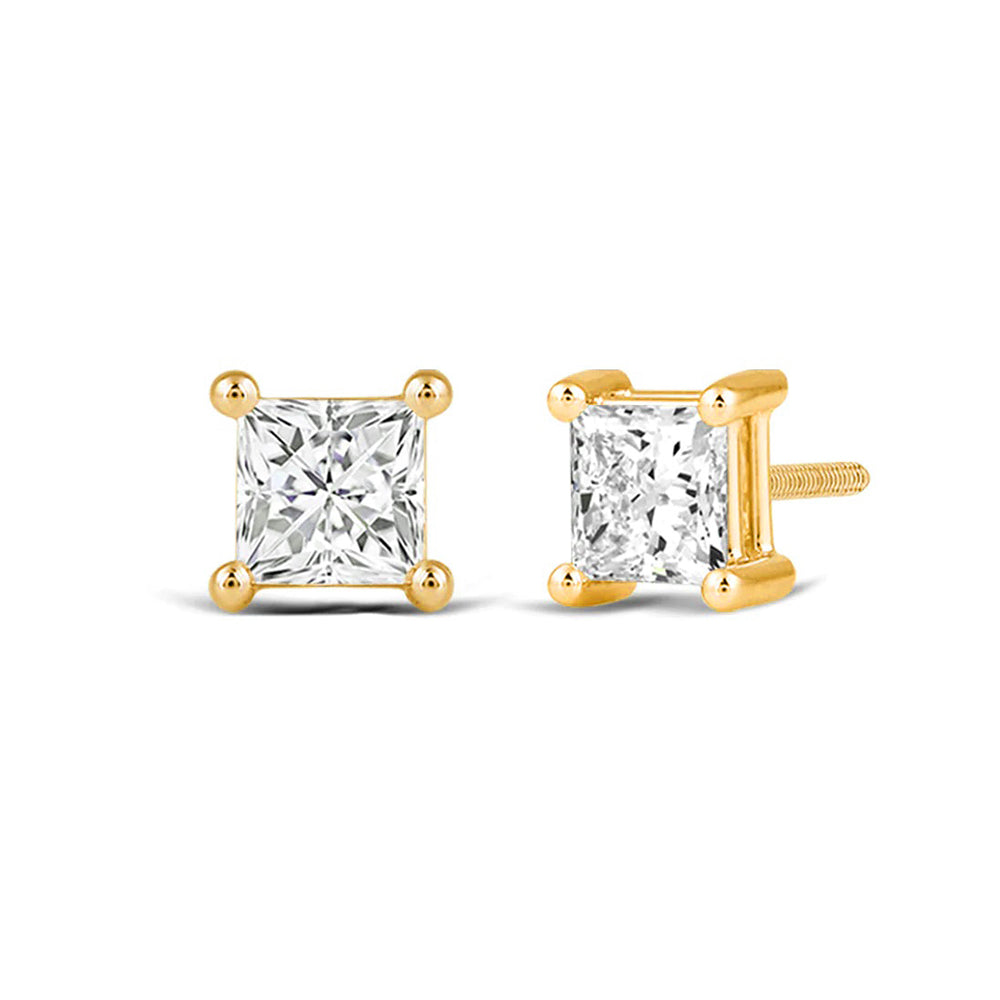 Classic Princess Brilliant Cut Diamond Martini Stud Earrings (F/G VS+) with 14KT Yellow Gold / Lab / 1 Cut Diamond in 14KT Yellow Gold / Lab / 1 view 1
