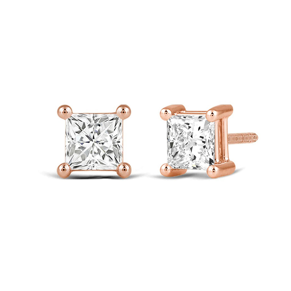 Classic Princess Brilliant Cut Diamond Martini Stud Earrings (F/G VS+) with 14KT Rose Gold / Lab / 1 1/2 Cut Diamond in 14KT Rose Gold / Lab / 1 1/2 view 1
