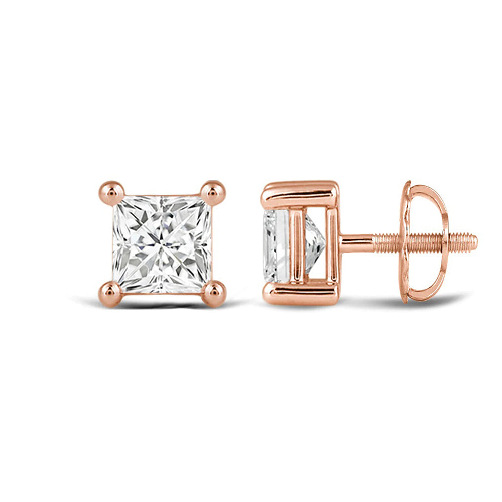 Classic Princess Brilliant Cut Diamond Martini Stud Earrings (F/G VS+) with 14KT Rose Gold / Lab / 1 1/2 Cut Diamond in 14KT Rose Gold / Lab / 1 1/2 view 4
