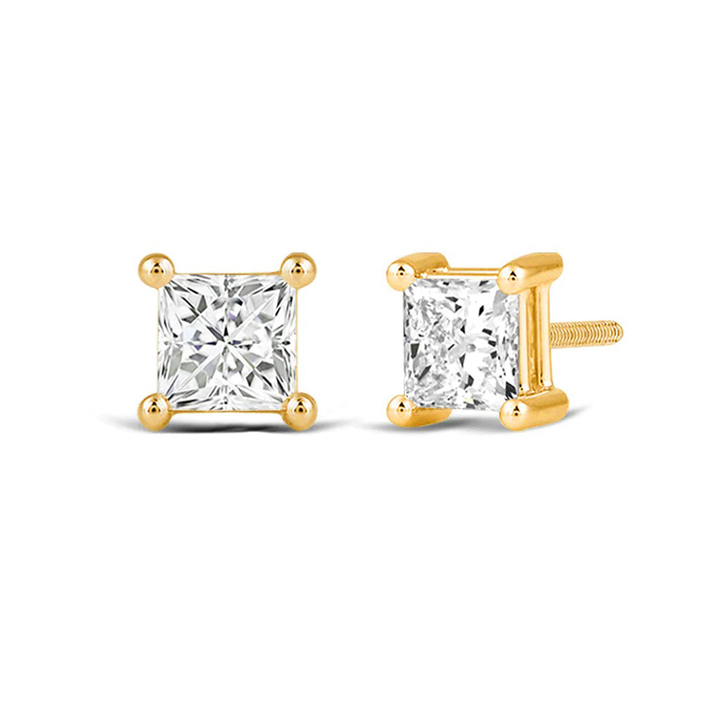 Classic Princess Brilliant Cut Diamond Martini Stud Earrings (F/G VS+) with 14KT Yellow Gold / Lab / 1 1/2 Cut Diamond in 14KT Yellow Gold / Lab / 1 1/2 view 1
