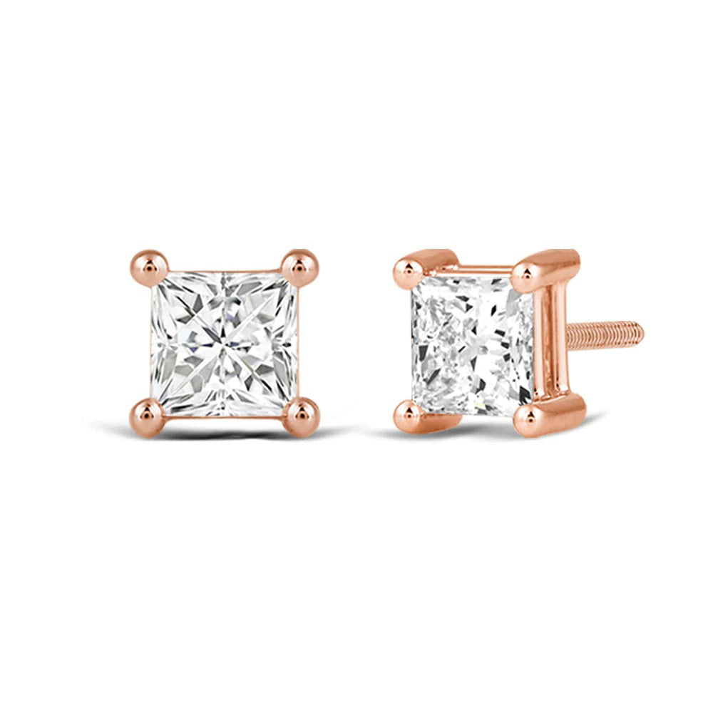 Classic Princess Brilliant Cut Diamond Martini Stud Earrings (F/G VS+) with 14KT Rose Gold / Lab / 2 Cut Diamond in 14KT Rose Gold / Lab / 2 view 1
