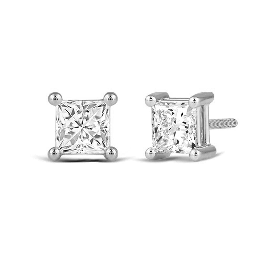 Classic Princess Brilliant Cut Diamond Martini Stud Earrings with Princess Cut Diamond in 14KT White Gold view 1
