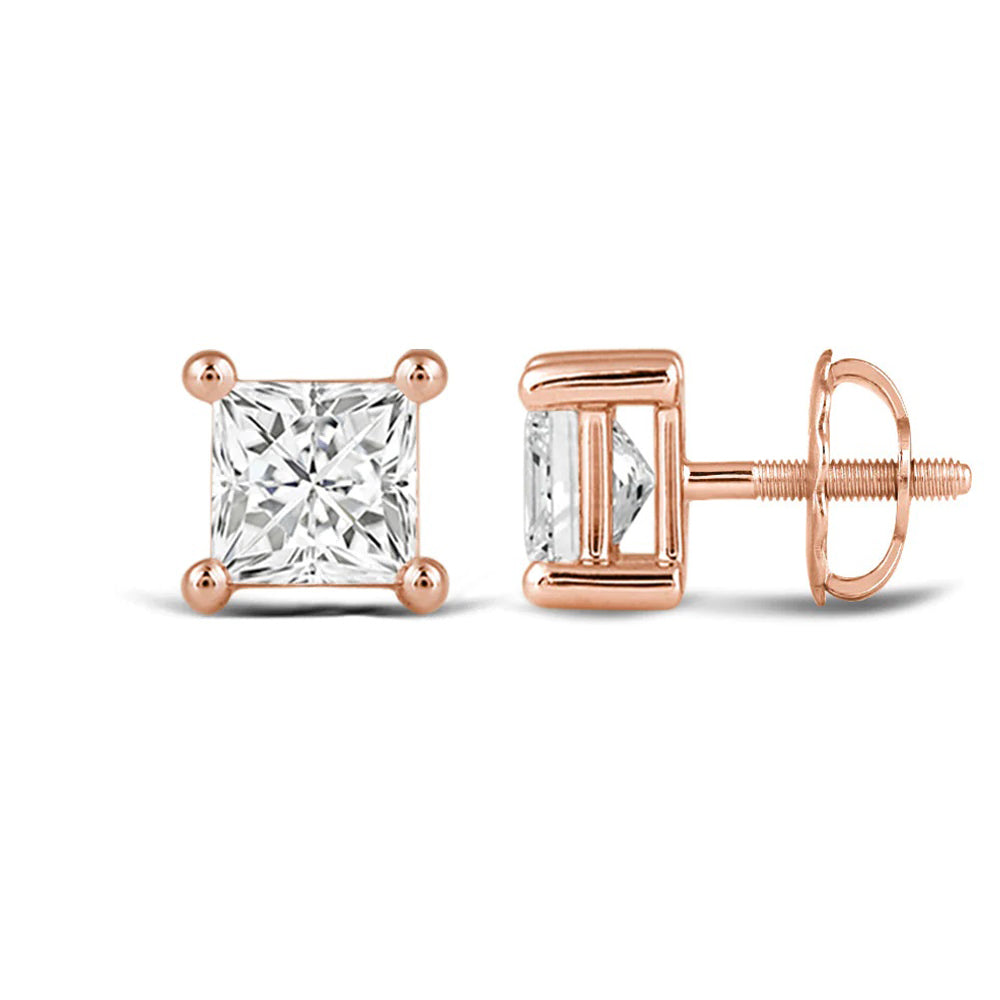 Classic Princess Brilliant Cut Diamond Martini Stud Earrings (F/G VS+) with 14KT Rose Gold / Lab / 2 Cut Diamond in 14KT Rose Gold / Lab / 2 view 4
