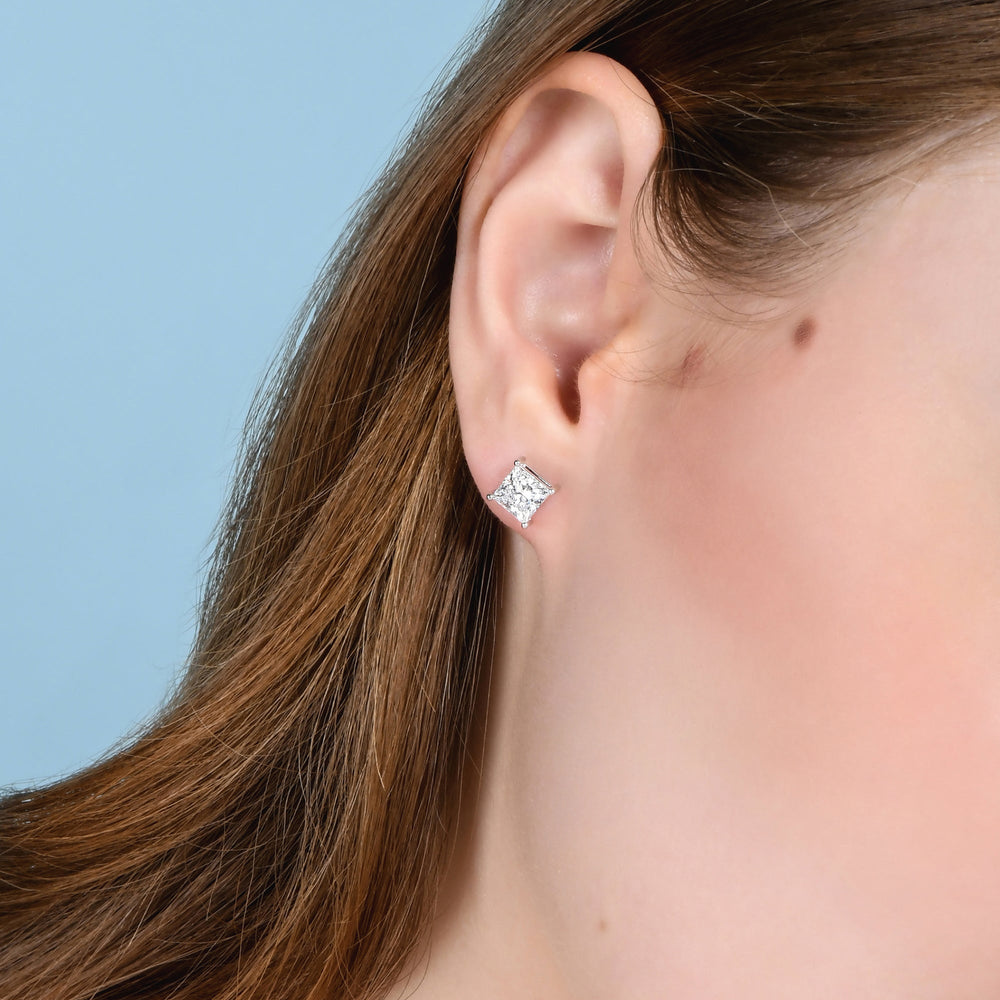 Classic Princess Brilliant Cut Diamond Martini Stud Earrings with Princess Cut Diamond in 14KT White Gold view 2
