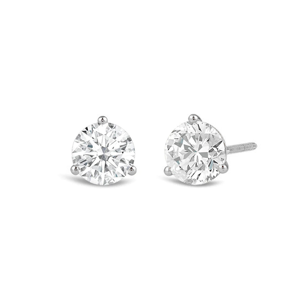 Classic Round Brilliant Cut Diamond Three Prong Martini Stud Earrings (F/G VS+) with 14KT White Gold / Lab / 3/4 Cut Diamond in 14KT White Gold / Lab / 3/4 view 1
