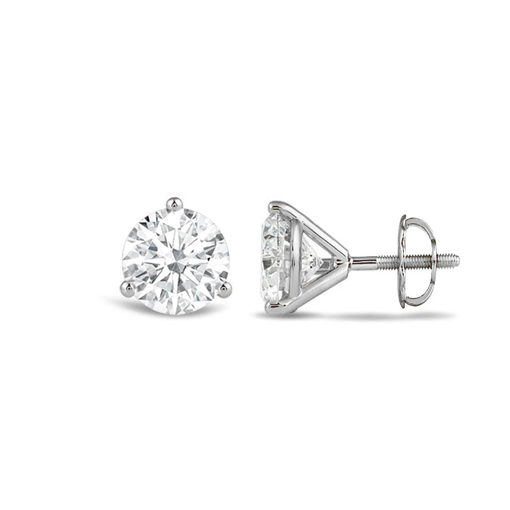 Classic Round Brilliant Cut Diamond Three Prong Martini Stud Earrings (F/G VS+) with 14KT White Gold / Lab / 3/4 Cut Diamond in 14KT White Gold / Lab / 3/4 view 4
