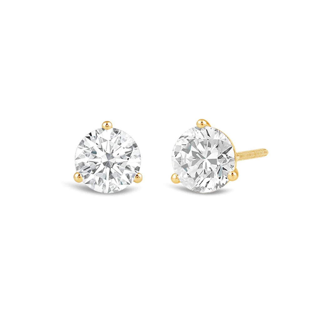 Classic Round Brilliant Cut Diamond Three Prong Martini Stud Earrings (F/G VS+) with 14KT Yellow Gold / Lab / 3/4 Cut Diamond in 14KT Yellow Gold / Lab / 3/4 view 1
