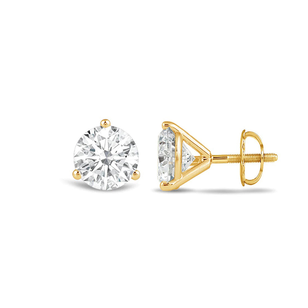 Classic Round Brilliant Cut Diamond Three Prong Martini Stud Earrings (F/G VS+) with 14KT Yellow Gold / Lab / 3/4 Cut Diamond in 14KT Yellow Gold / Lab / 3/4 view 4
