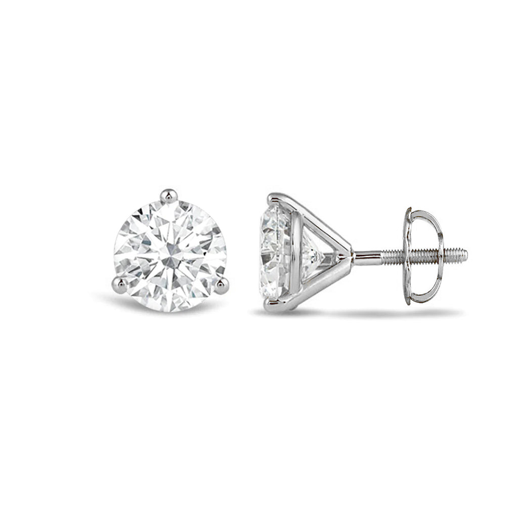 Classic Round Brilliant Cut Diamond Three Prong Martini Stud Earrings (F/G VS+) with Platinum / Lab / 1 Cut Diamond in 14KT Platinum / Lab / 1 view 4
