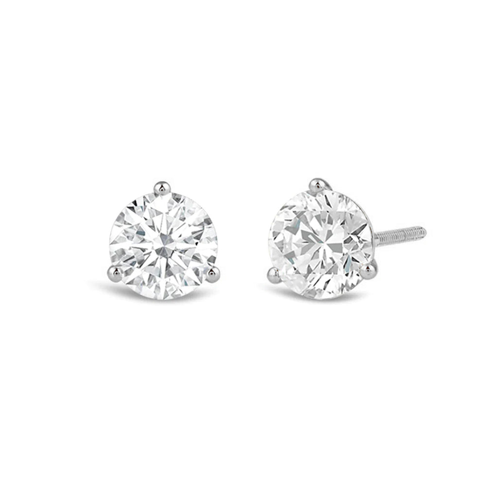 Classic Round Brilliant Cut Diamond Three Prong Martini Stud Earrings (F/G VS+) with Platinum / Lab / 1 Cut Diamond in 14KT Platinum / Lab / 1 view 1

