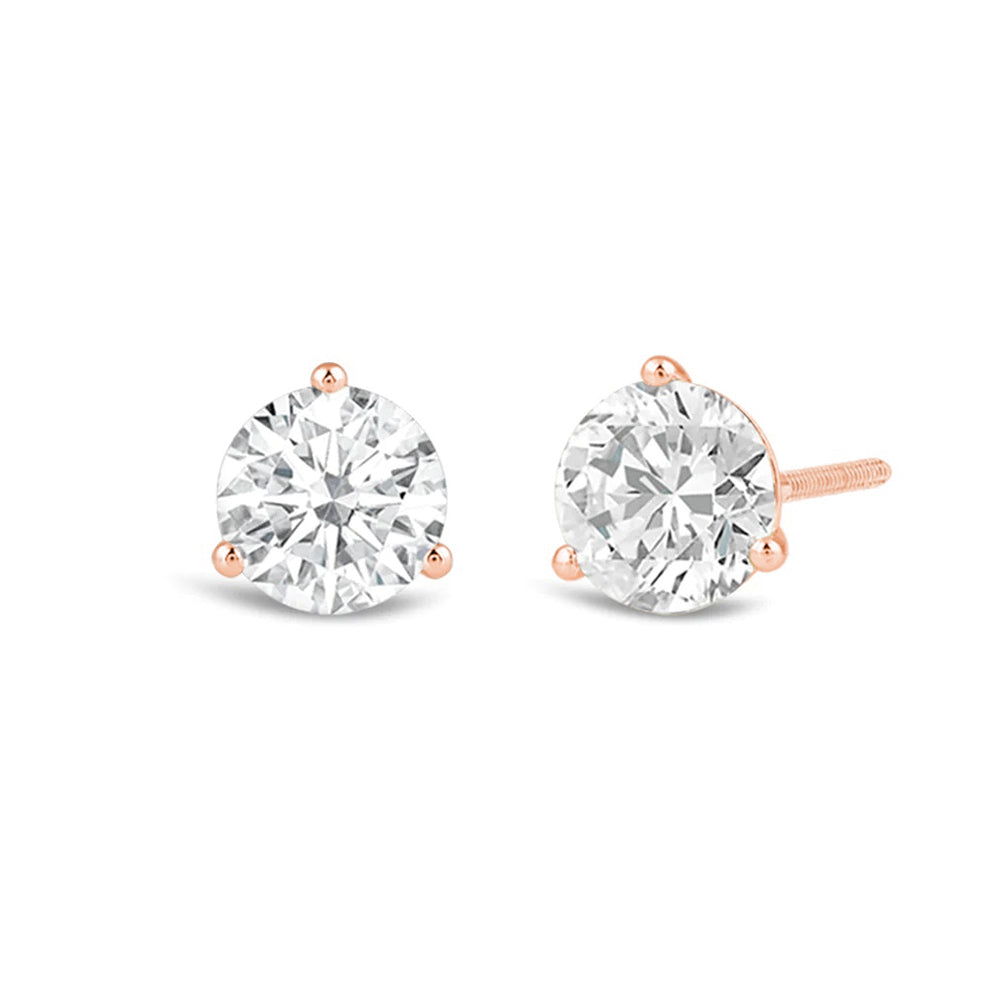 Classic Round Brilliant Cut Diamond Three Prong Martini Stud Earrings (F/G VS+) with 14KT Rose Gold / Lab / 1 1/2 Cut Diamond in 14KT Rose Gold / Lab / 1 1/2 view 1
