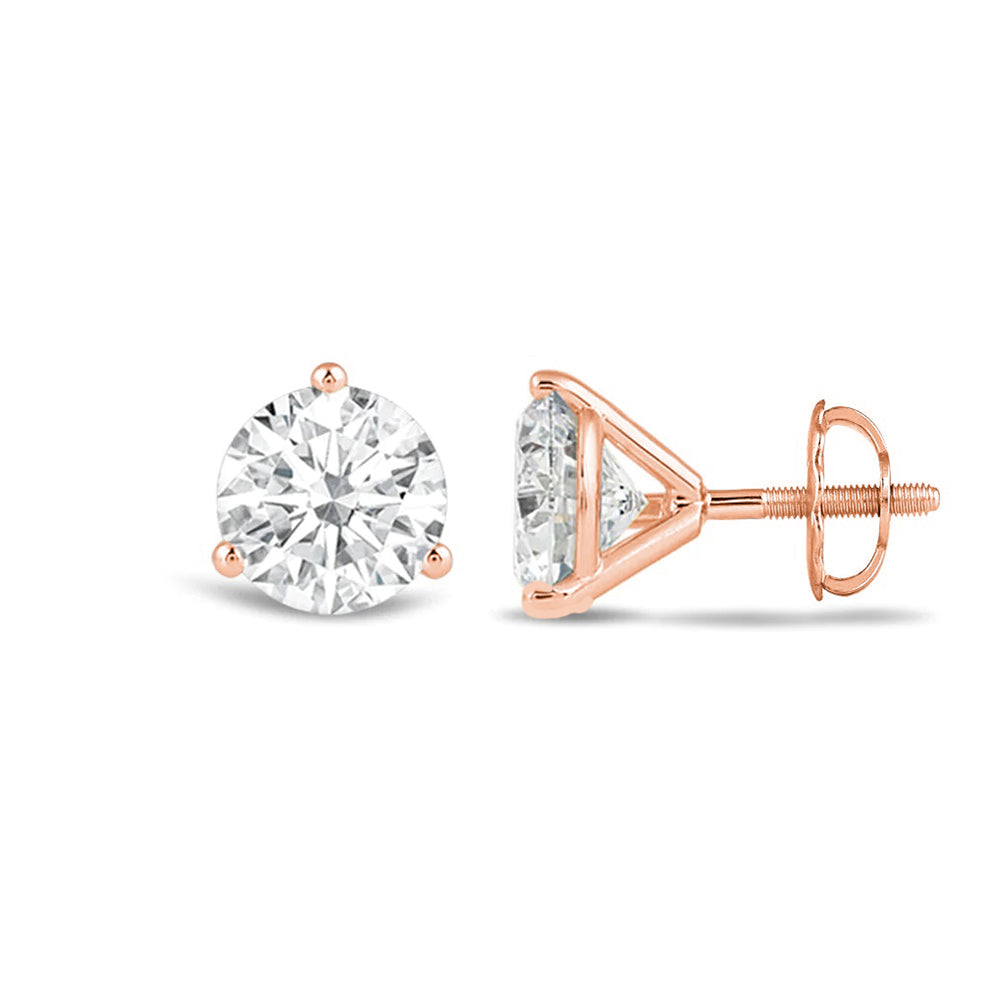 Classic Round Brilliant Cut Diamond Three Prong Martini Stud Earrings (F/G VS+) with 14KT Rose Gold / Lab / 1 1/2 Cut Diamond in 14KT Rose Gold / Lab / 1 1/2 view 4
