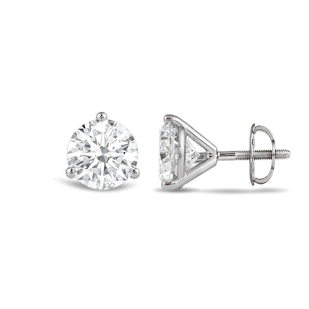 Classic Round Brilliant Cut Diamond Three Prong Martini Stud Earrings (F/G VS+) with 14KT White Gold / Lab / 1 1/2 Cut Diamond in 14KT White Gold / Lab / 1 1/2 view 4
