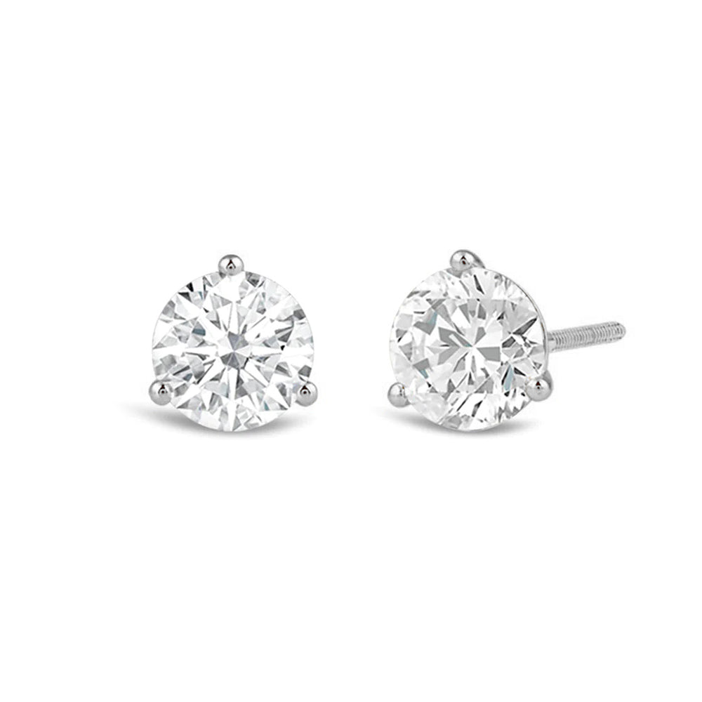 Classic Round Brilliant Cut Diamond Three Prong Martini Stud Earrings (F/G VS+) with 14KT White Gold / Lab / 1 1/2 Cut Diamond in 14KT White Gold / Lab / 1 1/2 view 1
