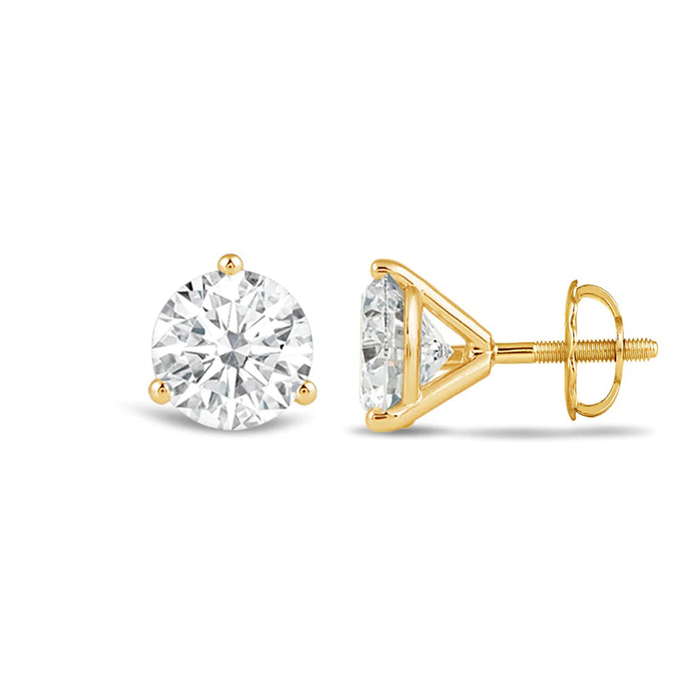 Classic Round Brilliant Cut Diamond Three Prong Martini Stud Earrings (F/G VS+) with 14KT Yellow Gold / Lab / 1 1/2 Cut Diamond in 14KT Yellow Gold / Lab / 1 1/2 view 4
