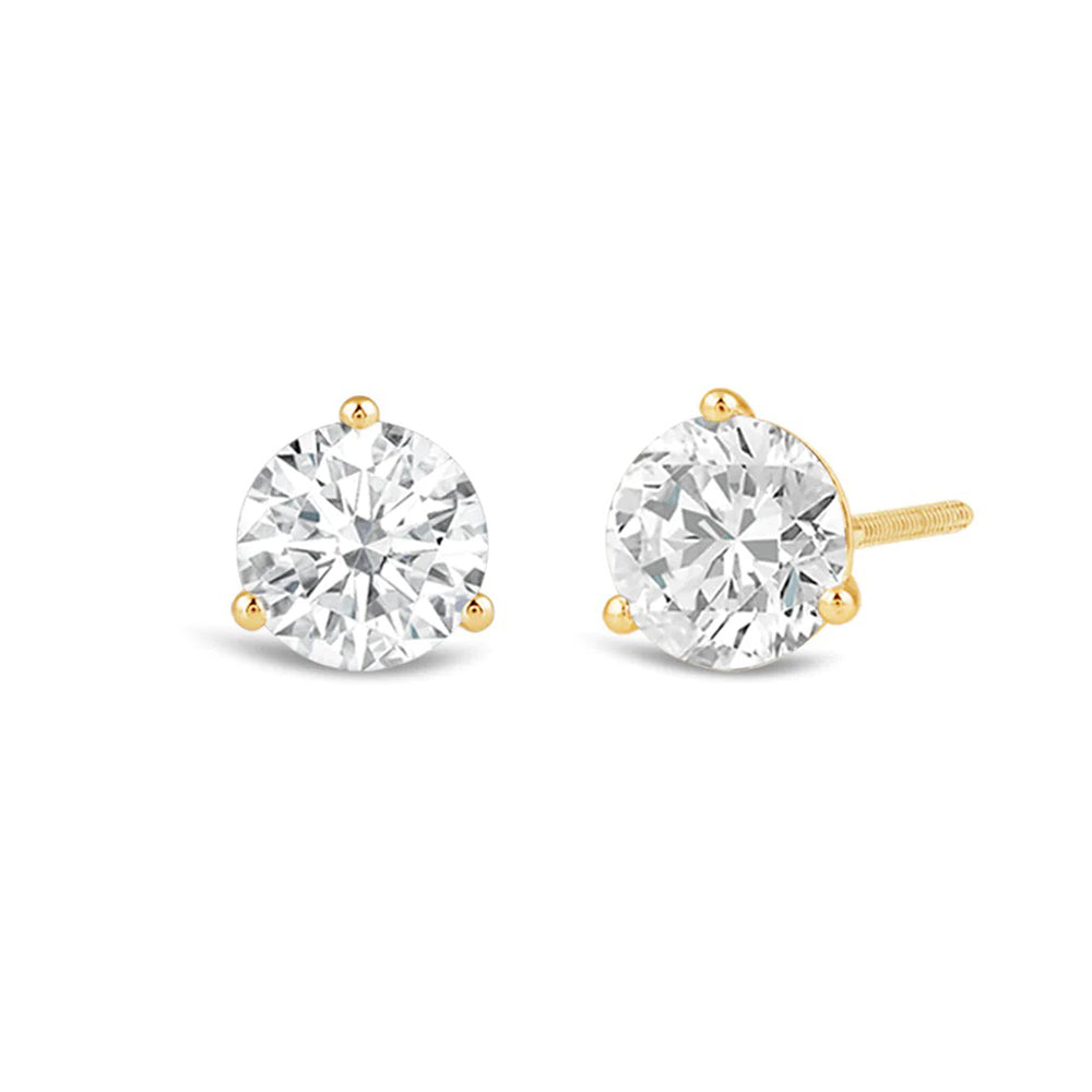 Classic Round Brilliant Cut Diamond Three Prong Martini Stud Earrings (F/G VS+) with 14KT Yellow Gold / Lab / 1 1/2 Cut Diamond in 14KT Yellow Gold / Lab / 1 1/2 view 1
