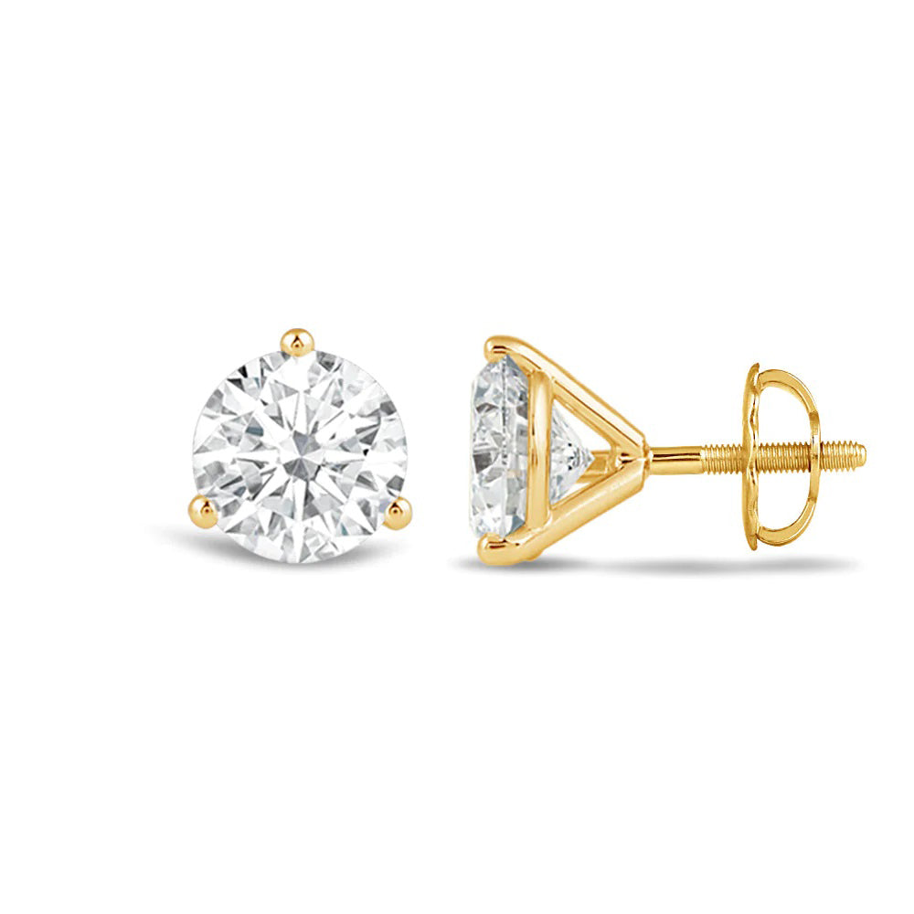 Classic Round Brilliant Cut Diamond Three Prong Martini Stud Earrings (F/G VS+) with 14KT Yellow Gold / Lab / 2 Cut Diamond in 14KT Yellow Gold / Lab / 2 view 4
