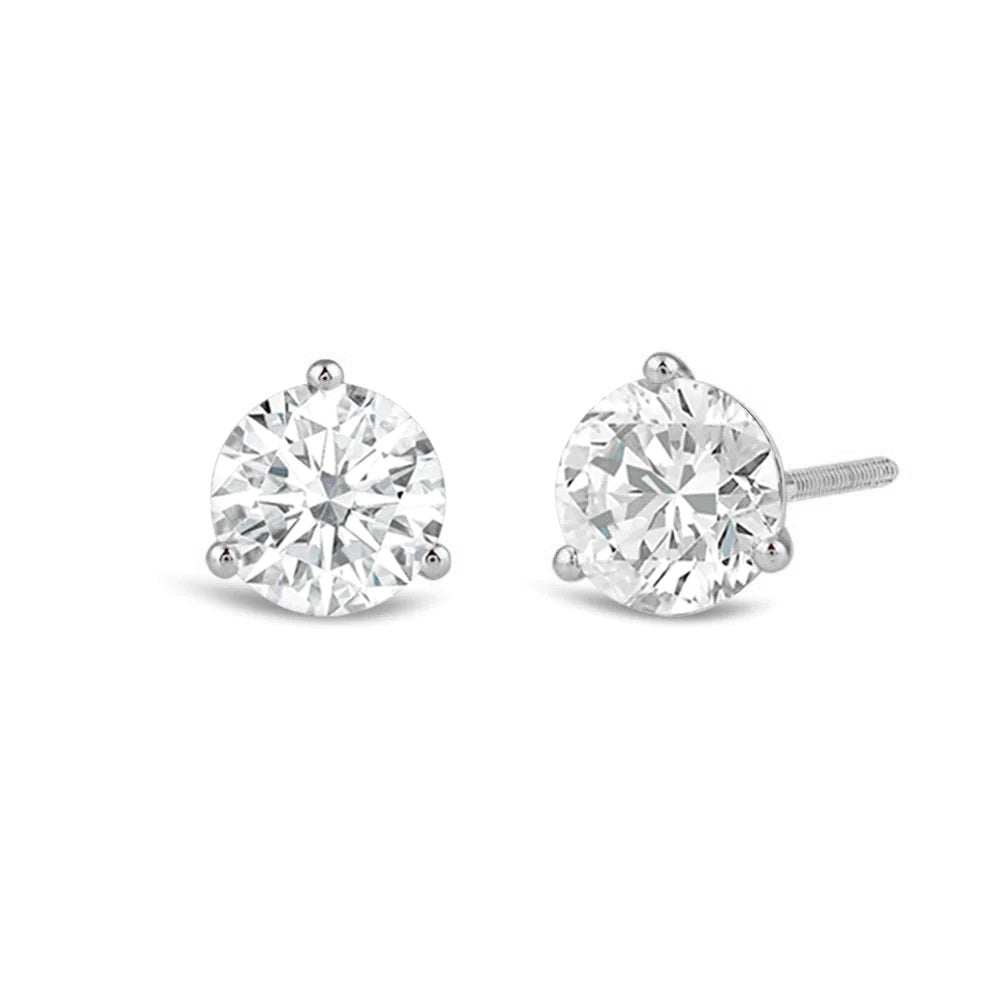 Classic Round Brilliant Cut Diamond Three Prong Martini Stud Earrings (F/G VS+) with Platinum / Lab / 2 Cut Diamond in 14KT Platinum / Lab / 2 view 1
