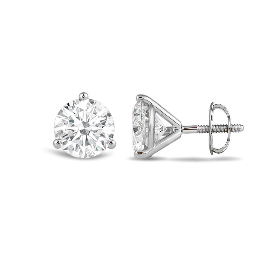 Classic Round Brilliant Cut Diamond Three Prong Martini Stud Earrings (F/G VS+) with Platinum / Lab / 2 Cut Diamond in 14KT Platinum / Lab / 2 view 4
