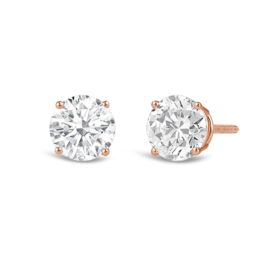 Classic Round Diamond Four Prong Stud Earrings (F/G VS+) with 14KT Rose Gold / Lab / 3 Cut Diamond in 14KT Rose Gold / Lab / 3 view 1
