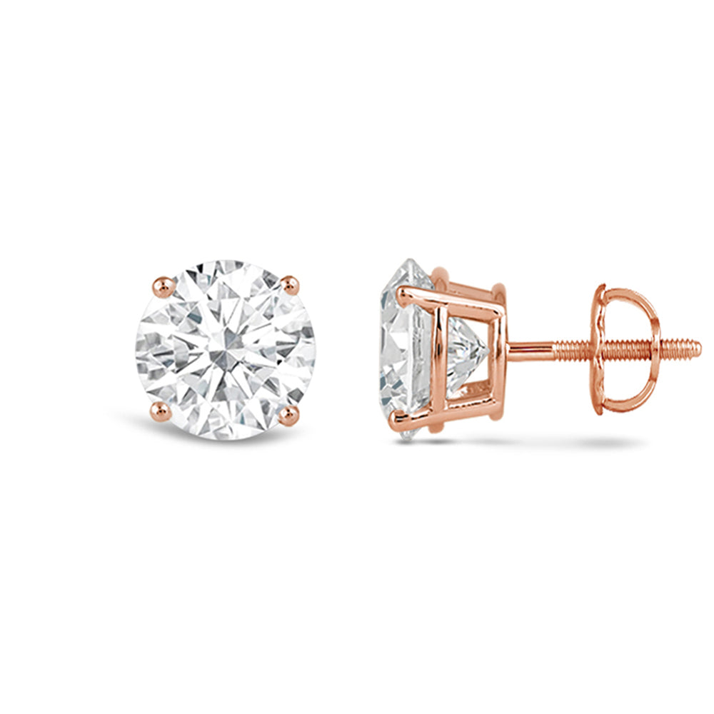 Classic Round Diamond Four Prong Stud Earrings (F/G VS+) with 14KT Rose Gold / Lab / 3 Cut Diamond in 14KT Rose Gold / Lab / 3 view 4
