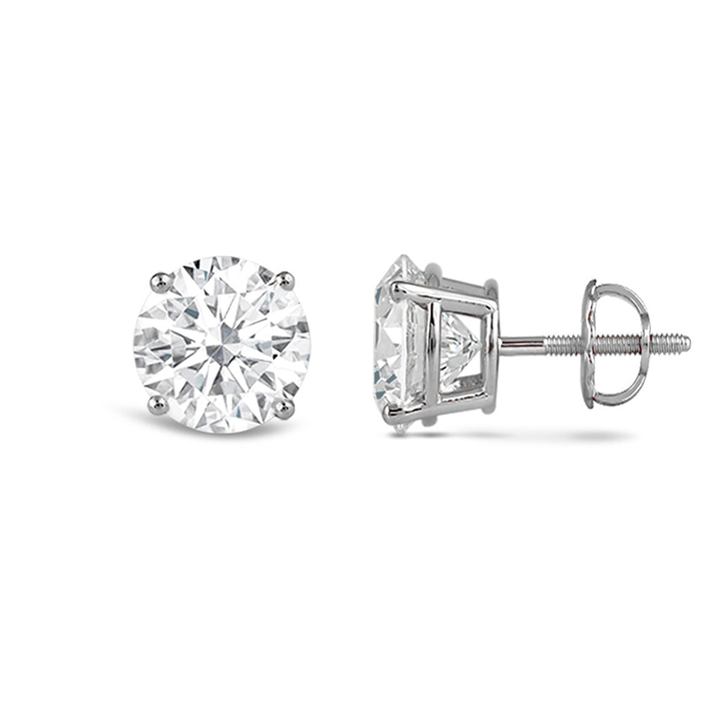 Classic Round Diamond Four Prong Stud Earrings (F/G VS+) with 14KT White Gold / Lab / 3 Cut Diamond in 14KT White Gold / Lab / 3 view 4
