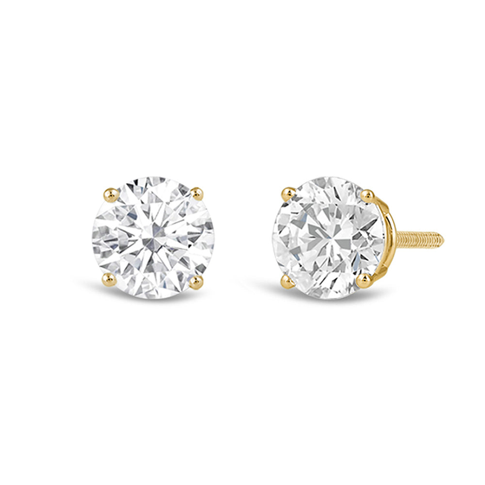 Classic Round Diamond Four Prong Stud Earrings (F/G VS+) with 14KT Yellow Gold / Lab / 3 Cut Diamond in 14KT Yellow Gold / Lab / 3 view 1
