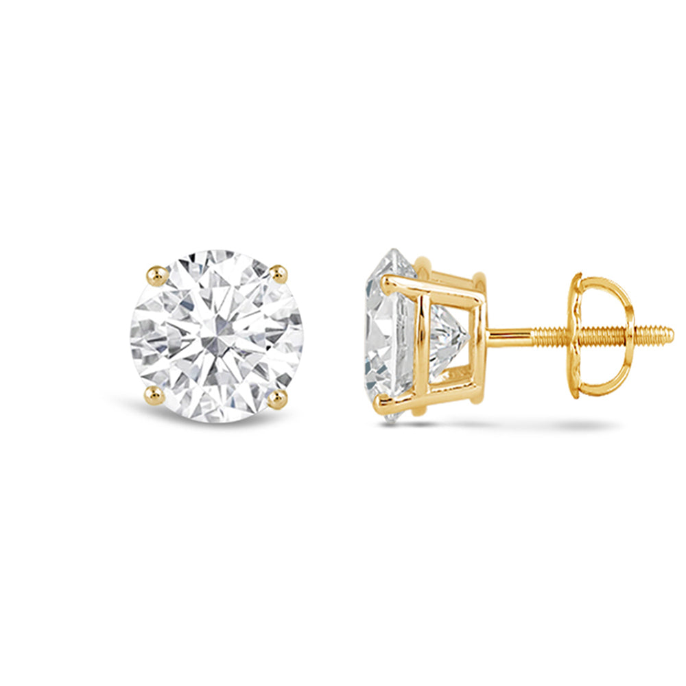 Classic Round Diamond Four Prong Stud Earrings (F/G VS+) with 14KT Yellow Gold / Lab / 3 Cut Diamond in 14KT Yellow Gold / Lab / 3 view 4
