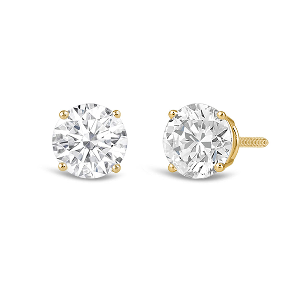 Classic Round Diamond Four Prong Stud Earrings (F/G VS+) with 14KT Yellow Gold / Lab / 4 Cut Diamond in 14KT Yellow Gold / Lab / 4 view 1
